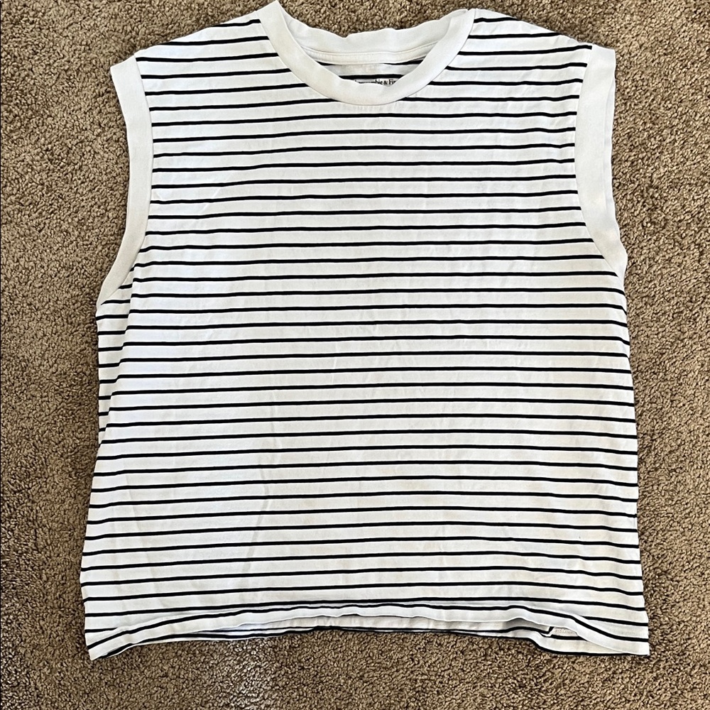 Abercrombie Striped Muscle Tank Top - White with Black Stripes. Size S